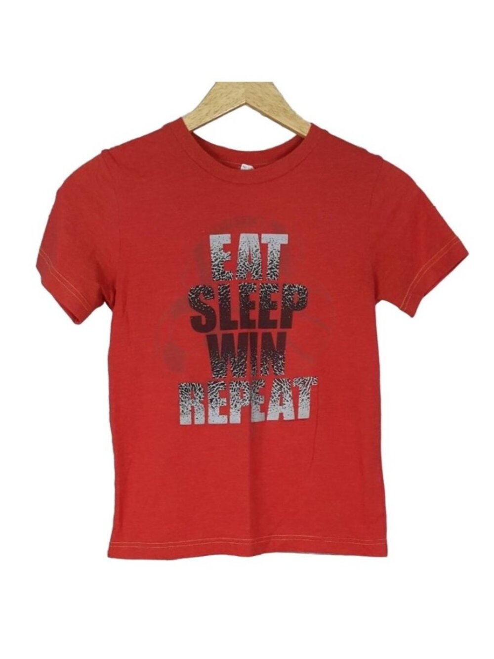 Boys Sports TShirt Red Small Eat Sleep Win Repeat Basketball Soccer Short Sleeve